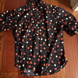 Ann Taylor Black and Red Polka Dot Blouse XS